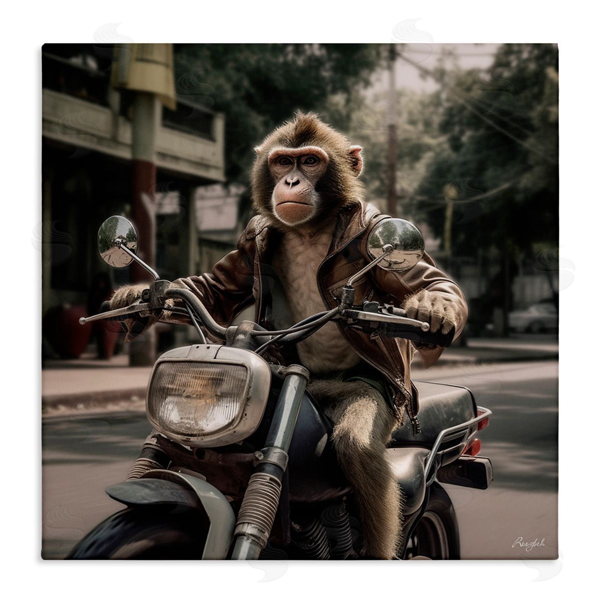 Roozbeh Monkey Motorcycle Biker Canvas Wall Art