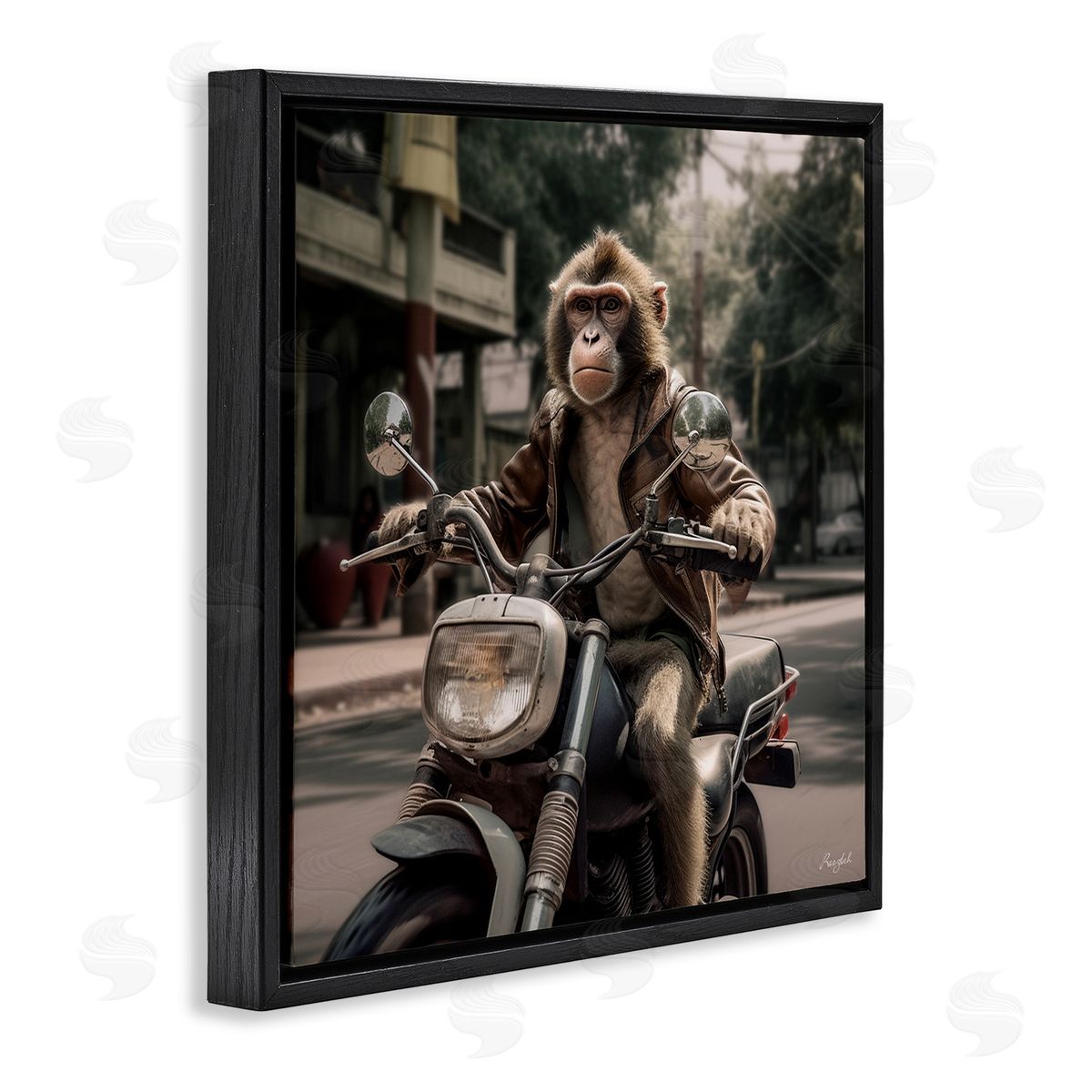 Roozbeh Monkey Motorcycle Biker Black Floater Frame Canvas Artside_