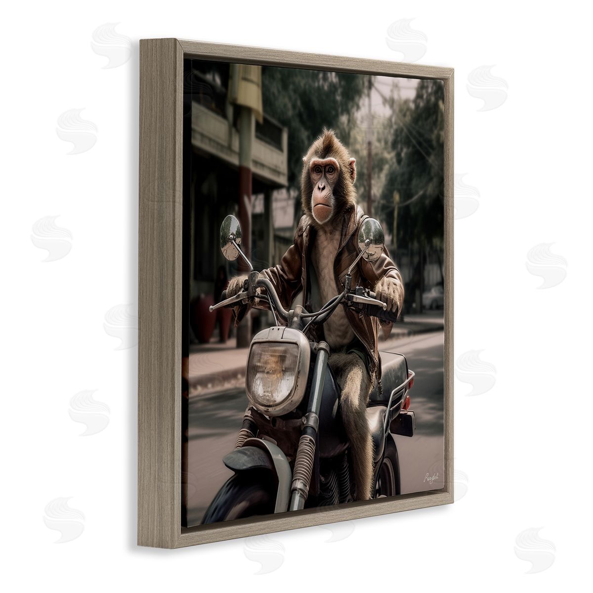 Roozbeh Monkey Motorcycle Biker Brown Floater Frame Canvas Artside_