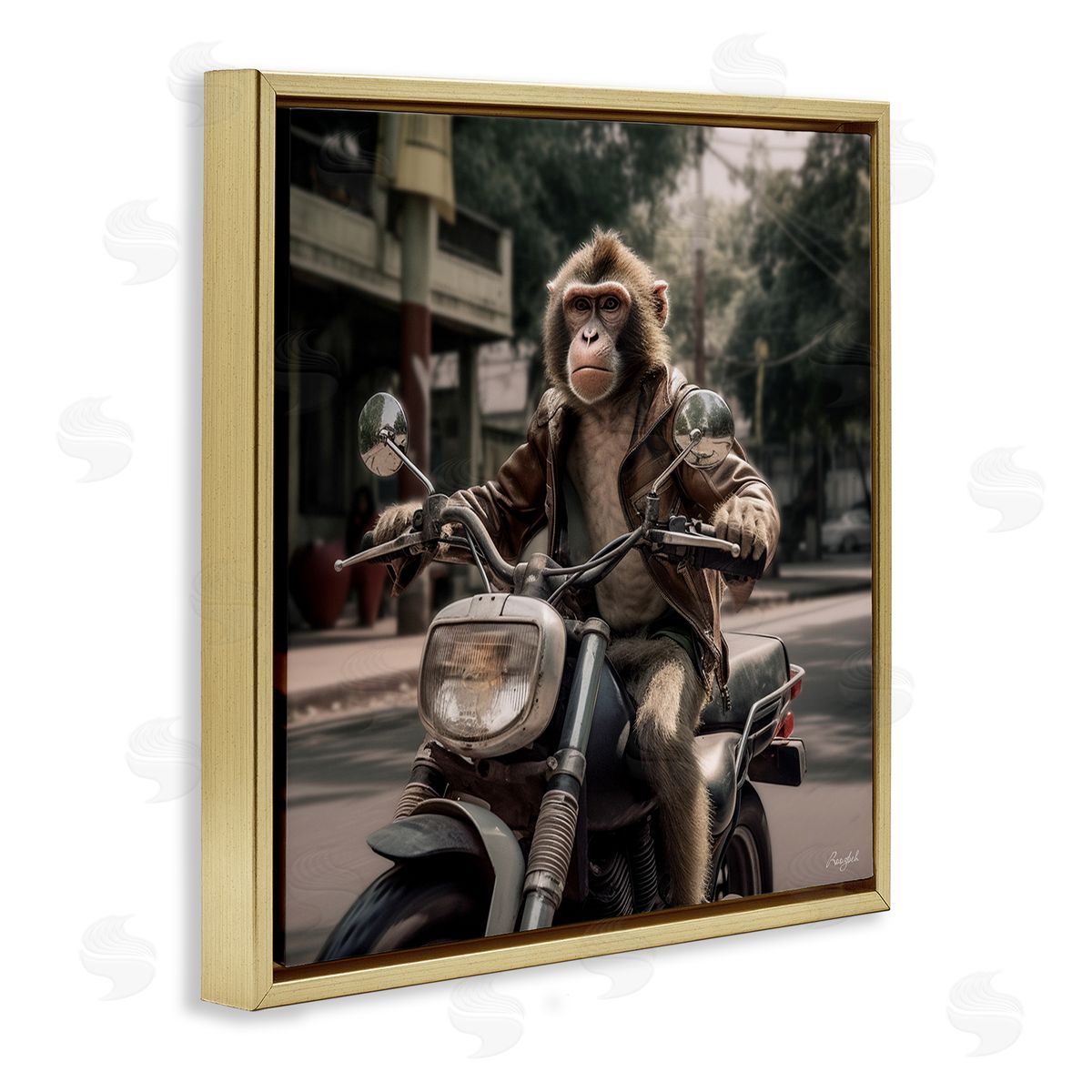 Roozbeh Monkey Motorcycle Biker Gold Floater Frame Canvas Artside_