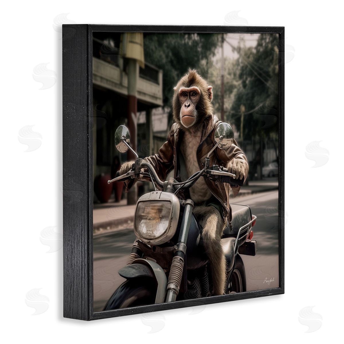 Roozbeh Monkey Motorcycle Biker Black Framed Giclee Wall Artside_