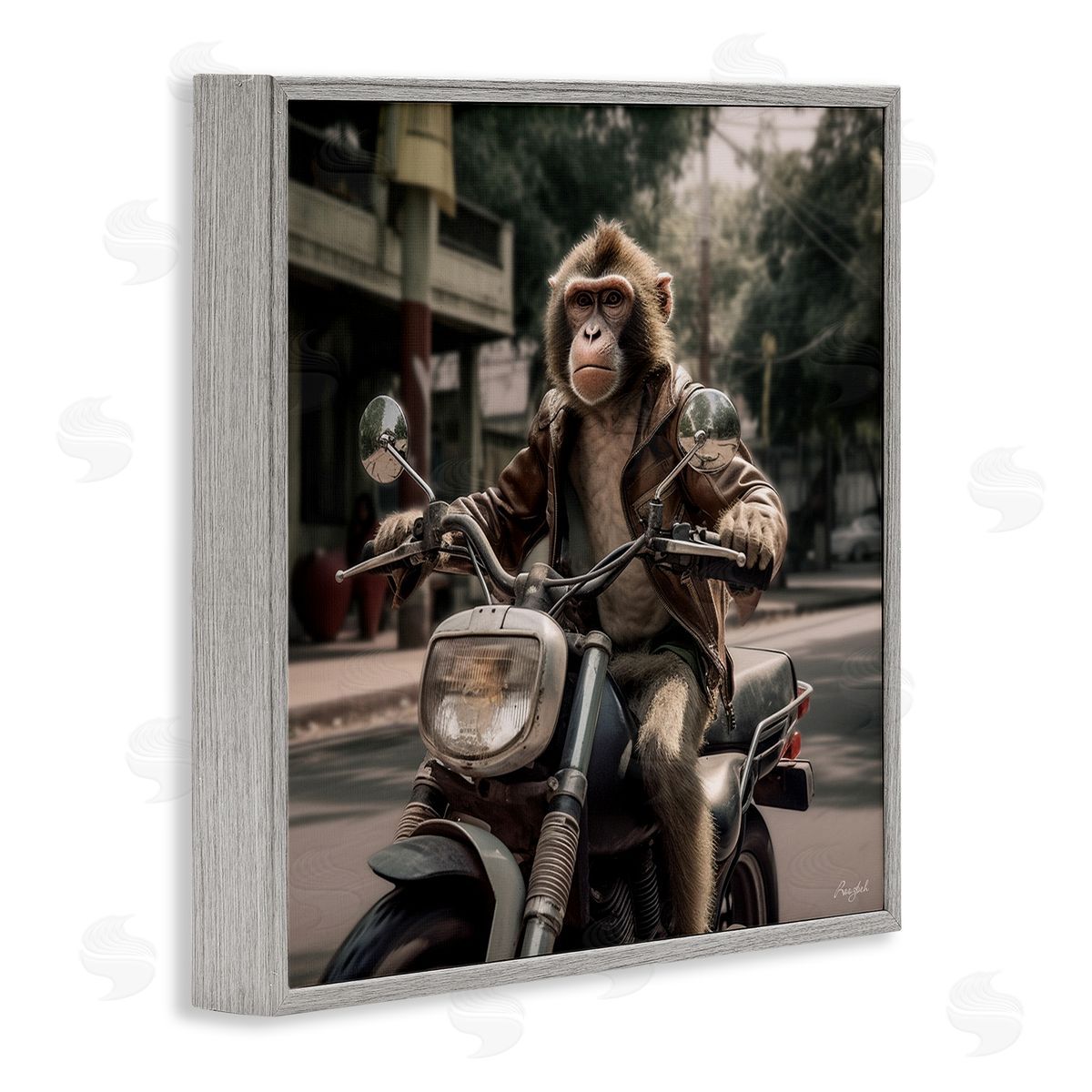 Roozbeh Monkey Motorcycle Biker Gray Framed Giclee Wall Artside_