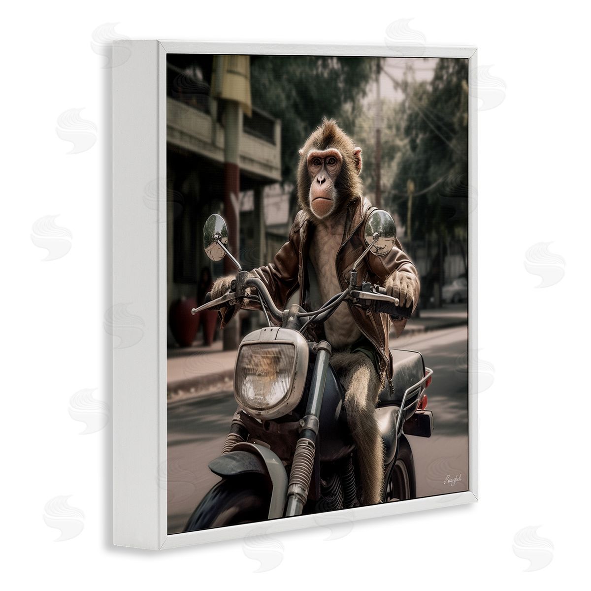 Roozbeh Monkey Motorcycle Biker White Framed Giclee Wall Artside_