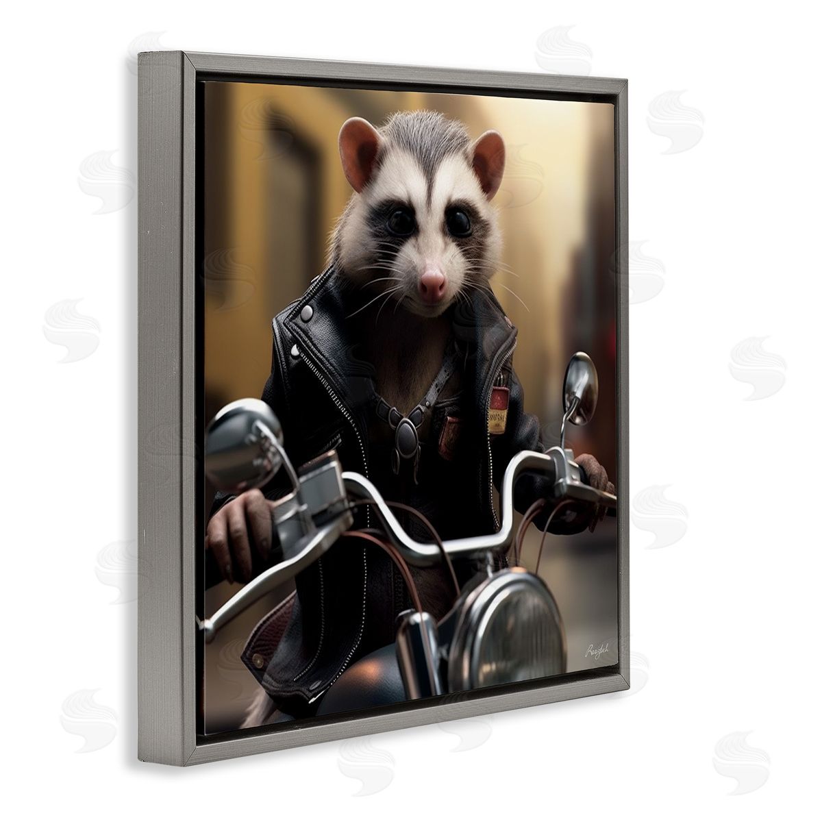 Roozbeh Possum Motorcycle Biker Gray Floater Frame Canvas Artside_