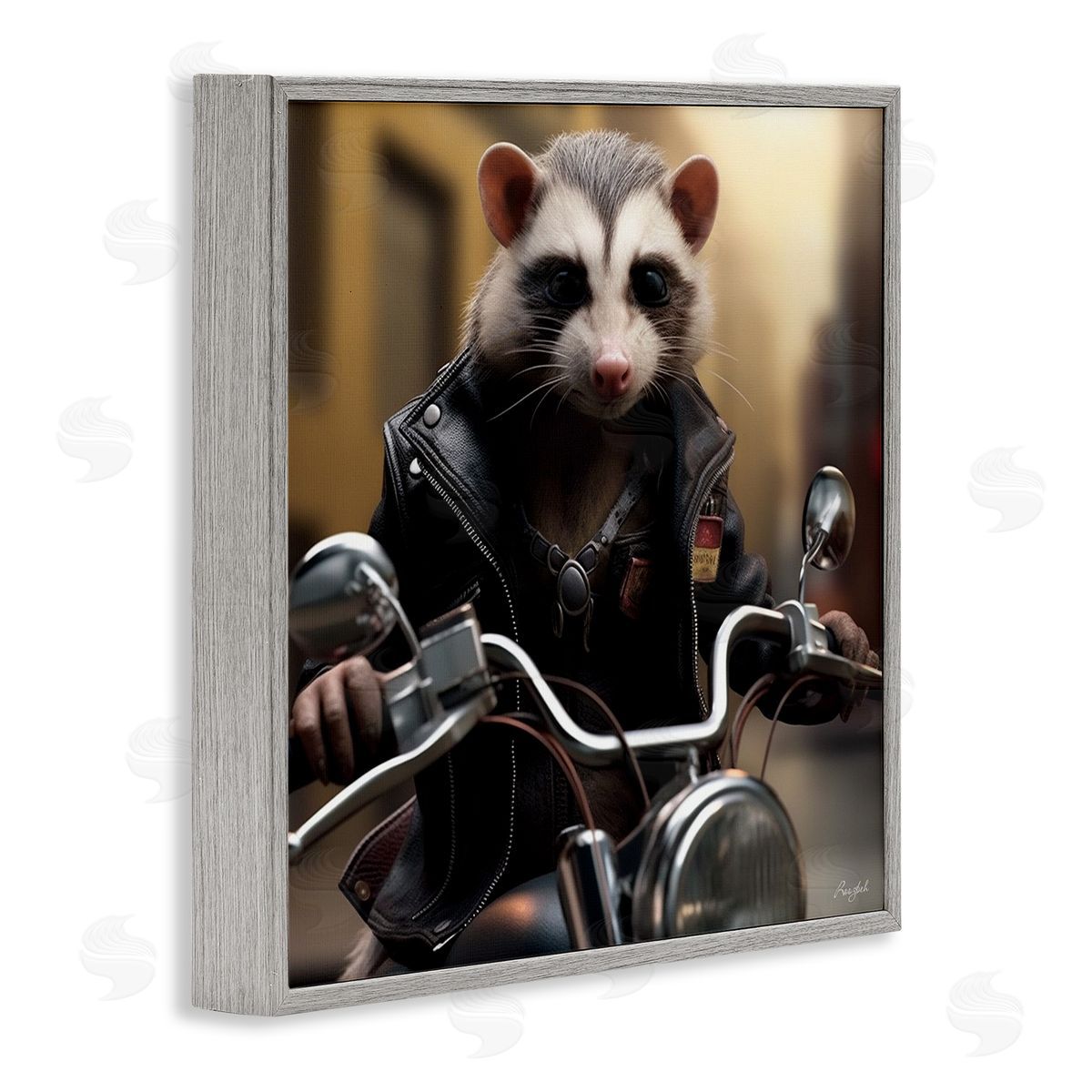 Roozbeh Possum Motorcycle Biker Gray Framed Giclee Wall Artside_