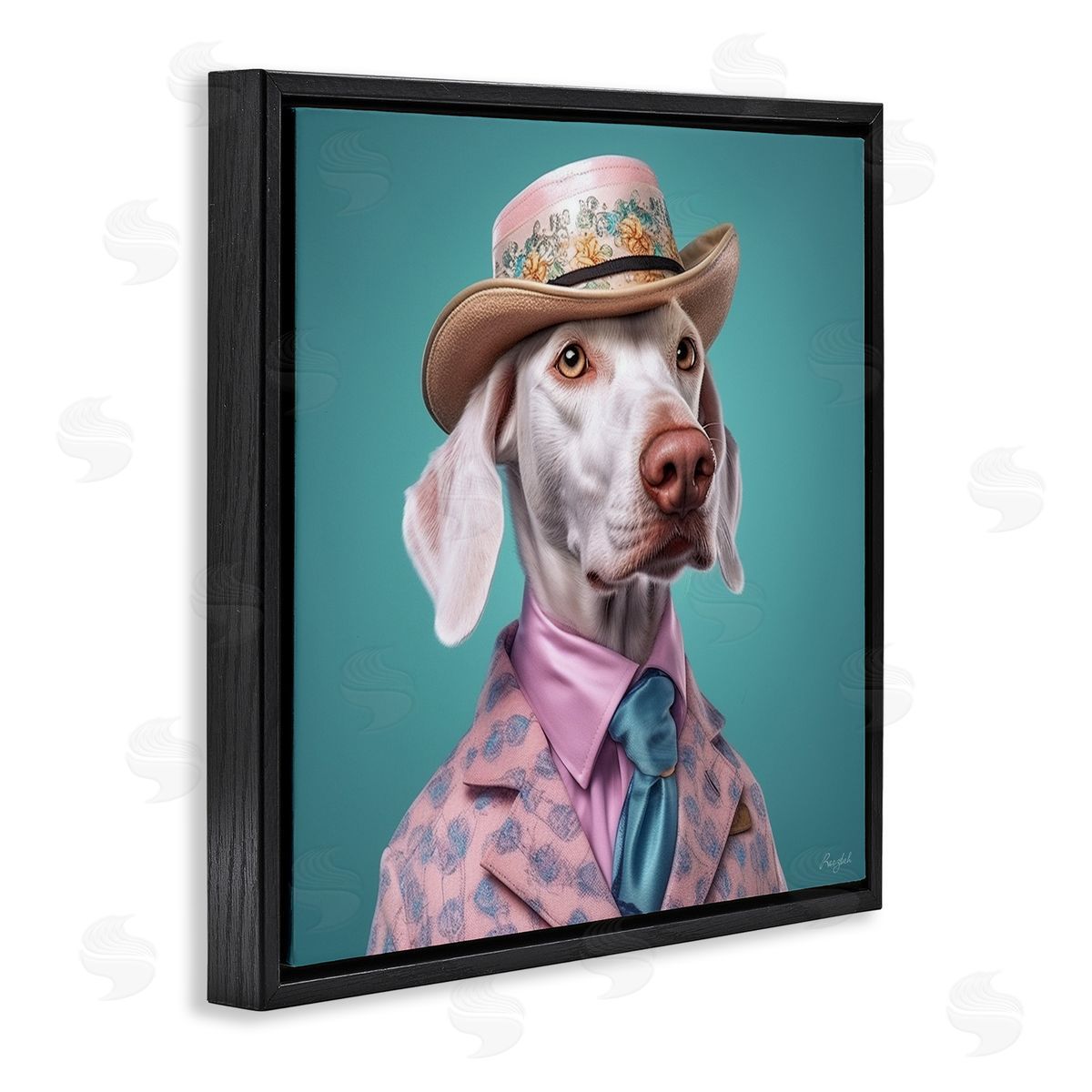 Roozbeh Fancy Dog in Suit Black Floater Frame Canvas Artside_