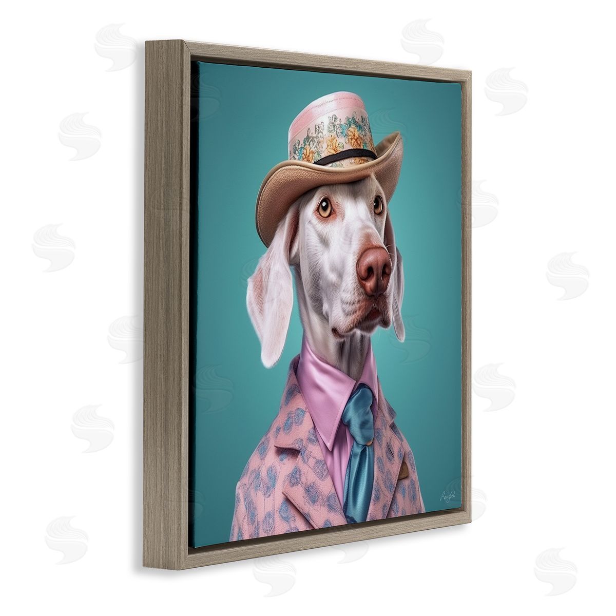 Roozbeh Fancy Dog in Suit Brown Floater Frame Canvas Artside_