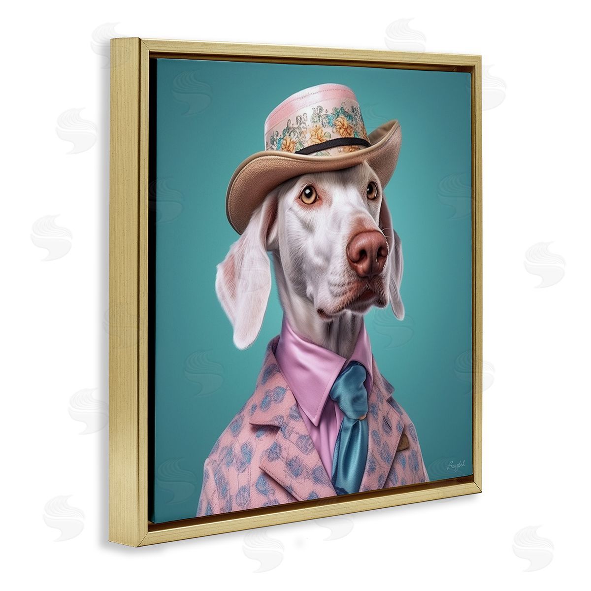 Roozbeh Fancy Dog in Suit Gold Floater Frame Canvas Artside_