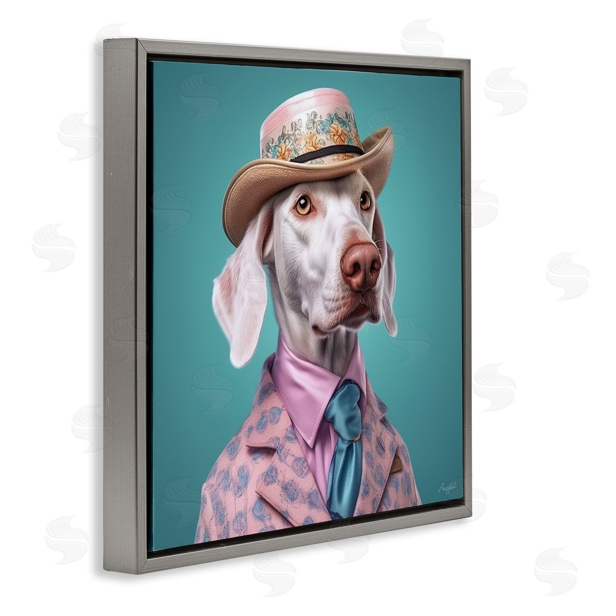 Roozbeh Fancy Dog in Suit Gray Floater Frame Canvas Artside_