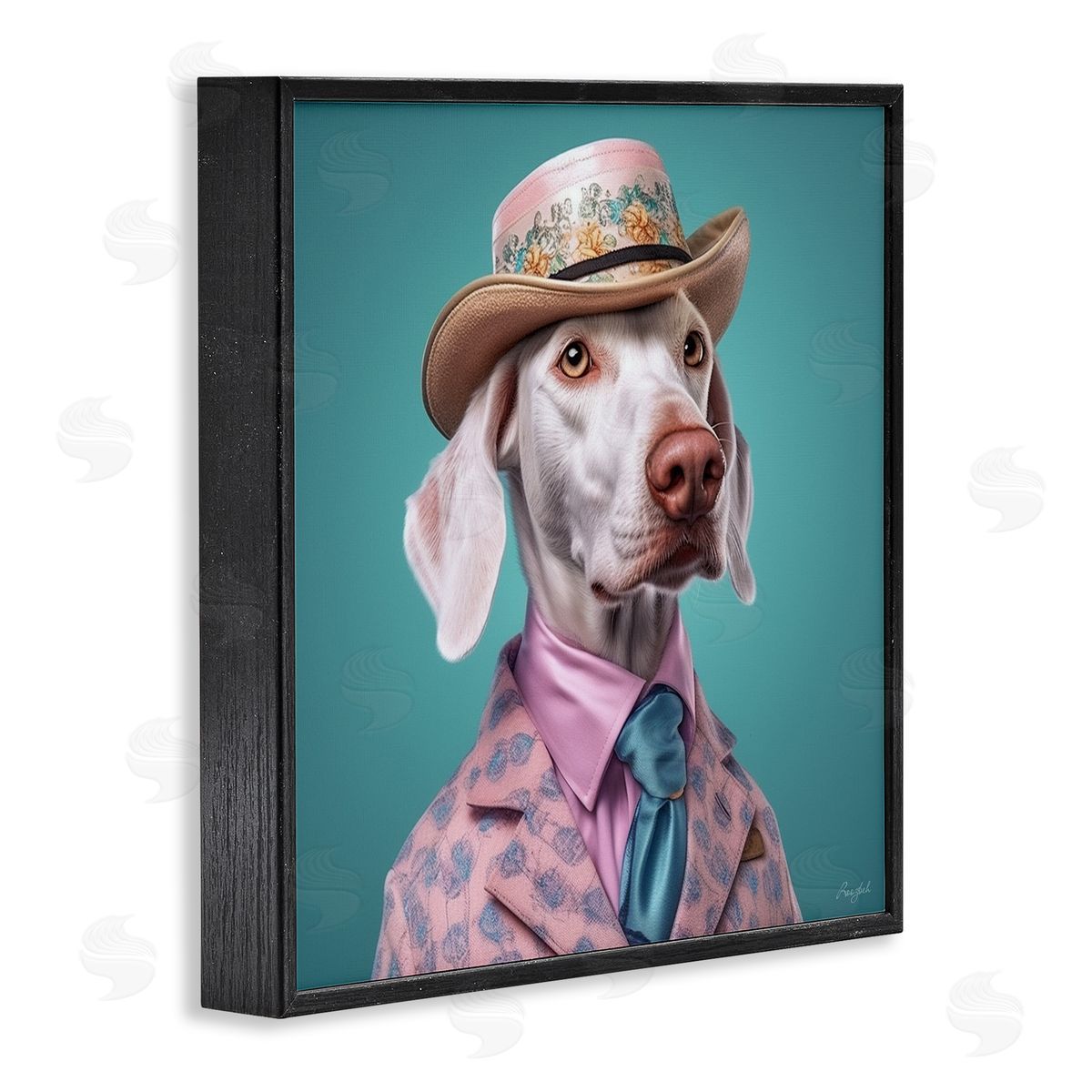 Roozbeh Fancy Dog in Suit Black Framed Giclee Wall Artside_