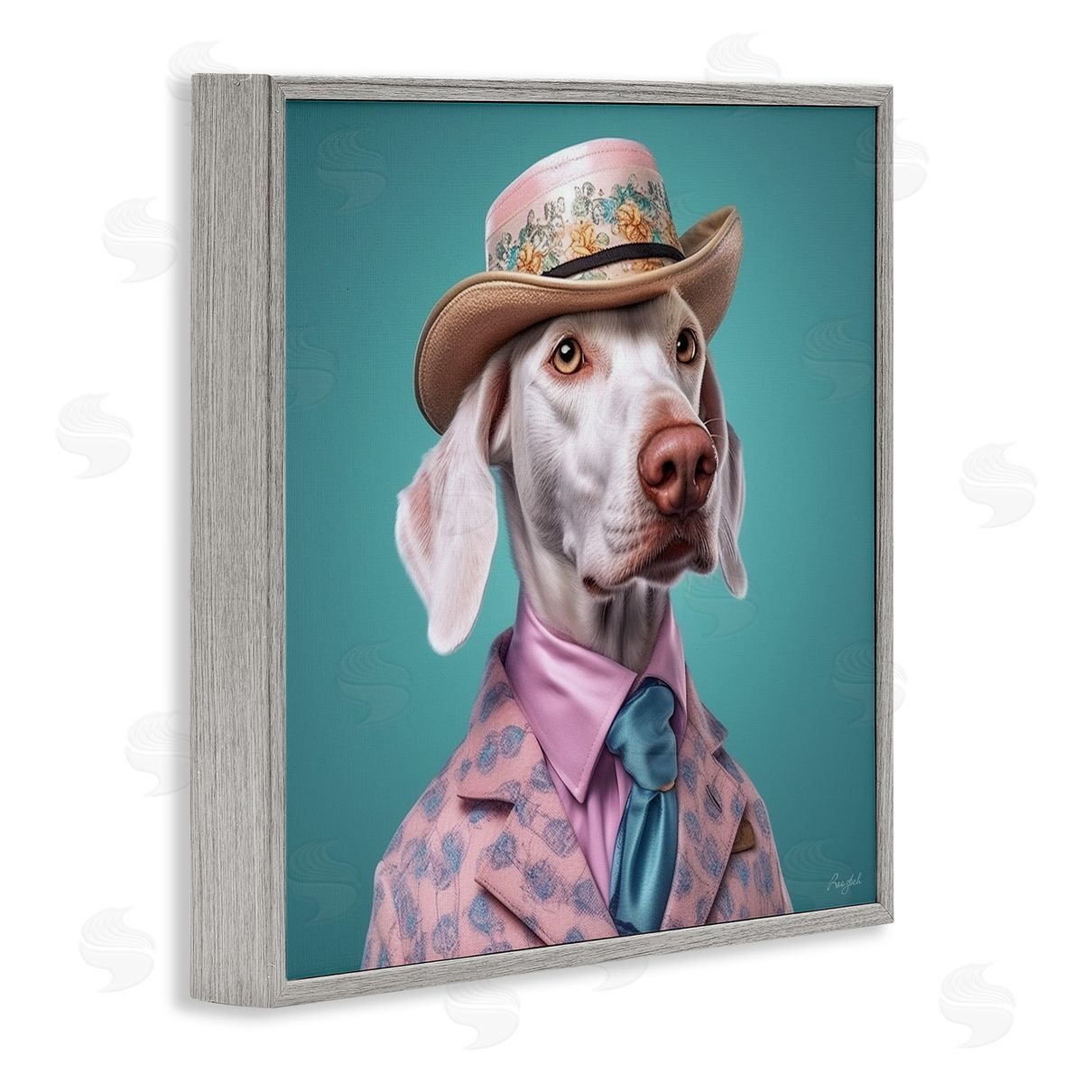 Roozbeh Fancy Dog in Suit Gray Framed Giclee Wall Artside_