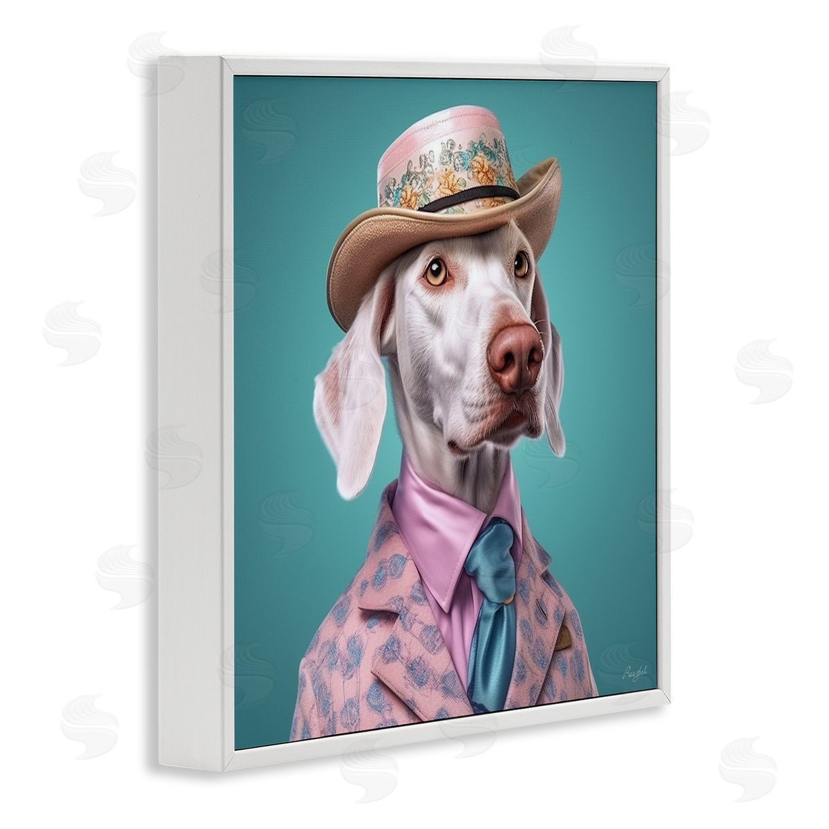 Roozbeh Fancy Dog in Suit White Framed Giclee Wall Artside_