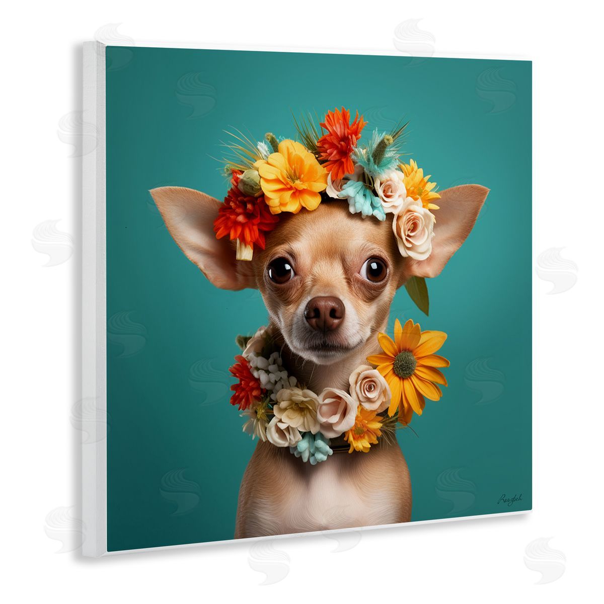Floral Chihuahua Portrait Wood Plaque Wall Art, Home Decor by Roozbeh