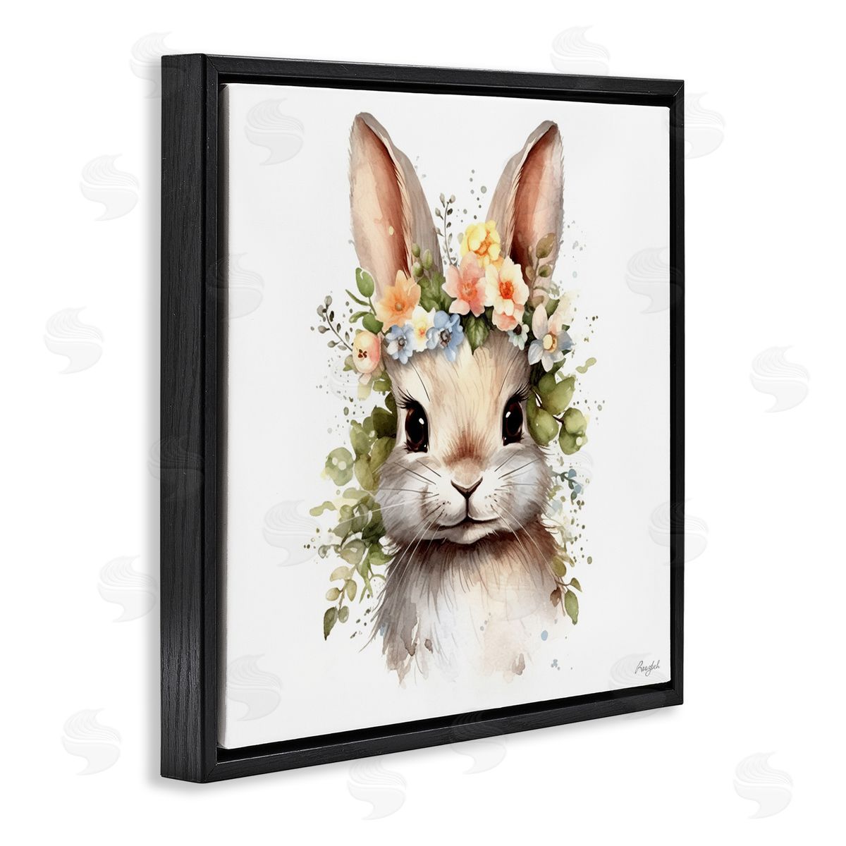 Roozbeh Flower Garland Bunny Black Floater Frame Canvas Artside_