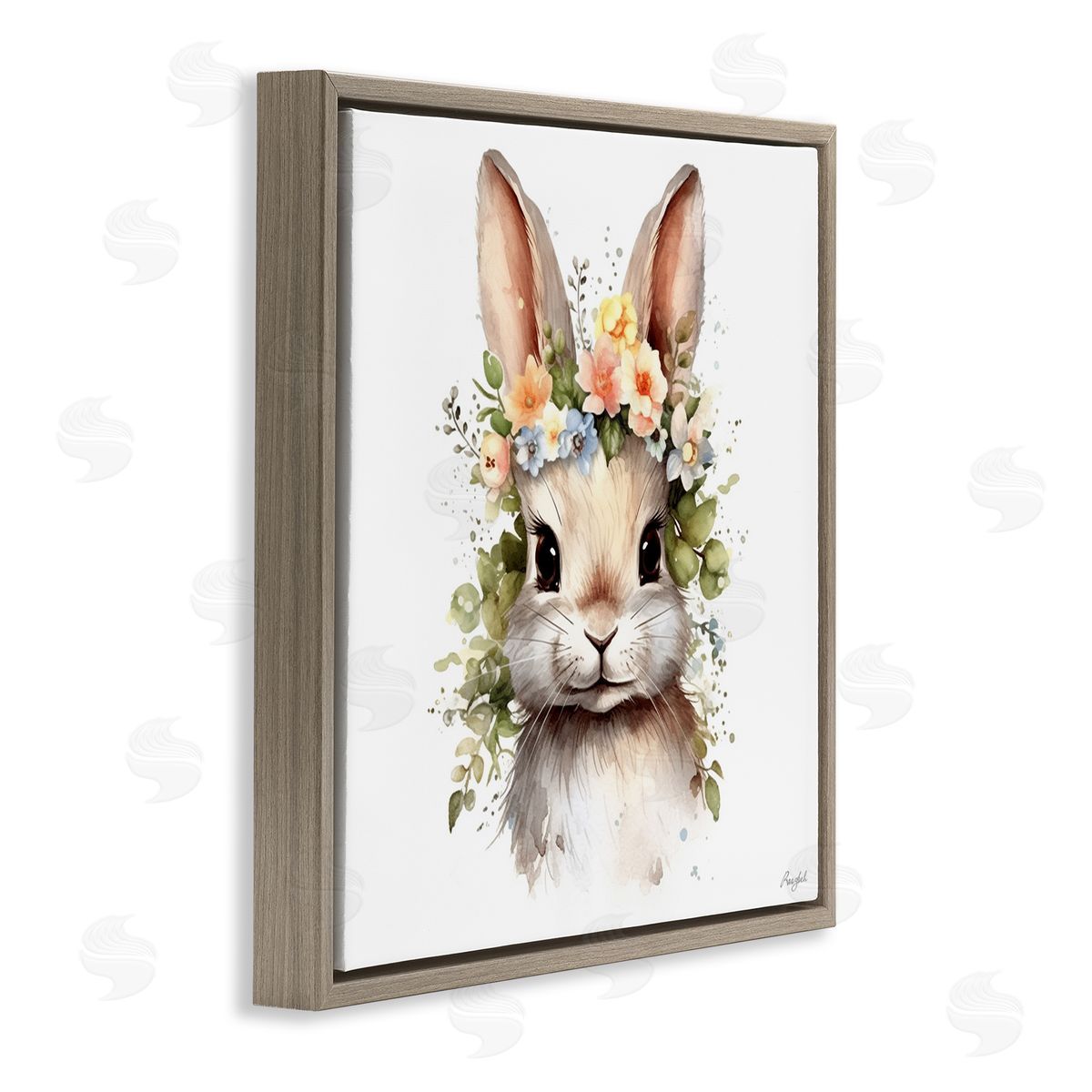 Roozbeh Flower Garland Bunny Brown Floater Frame Canvas Artside_