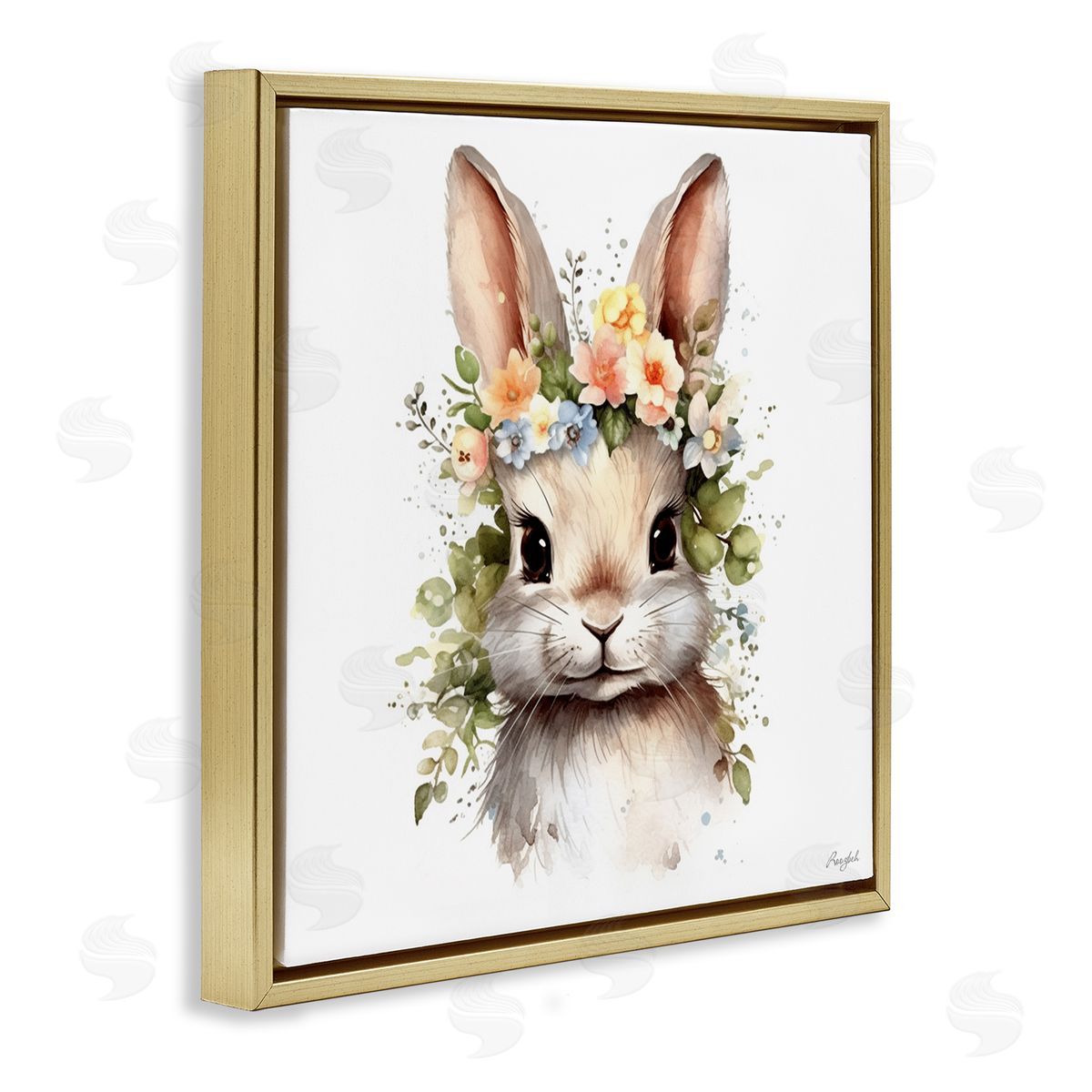 Roozbeh Flower Garland Bunny Gold Floater Frame Canvas Artside_