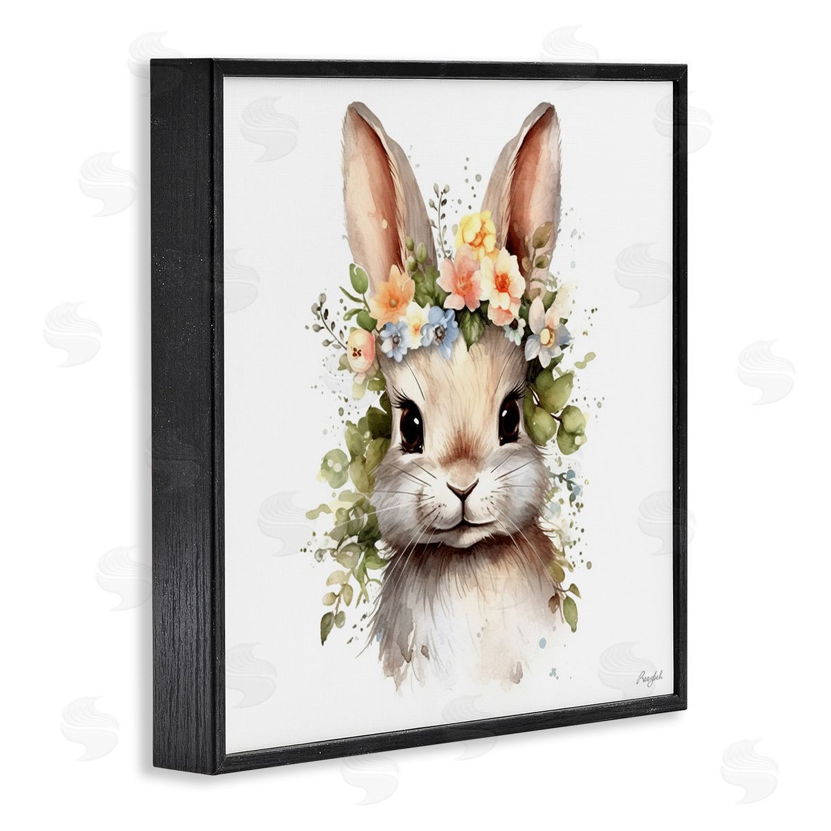 Roozbeh Flower Garland Bunny Black Framed Giclee Wall Artside_