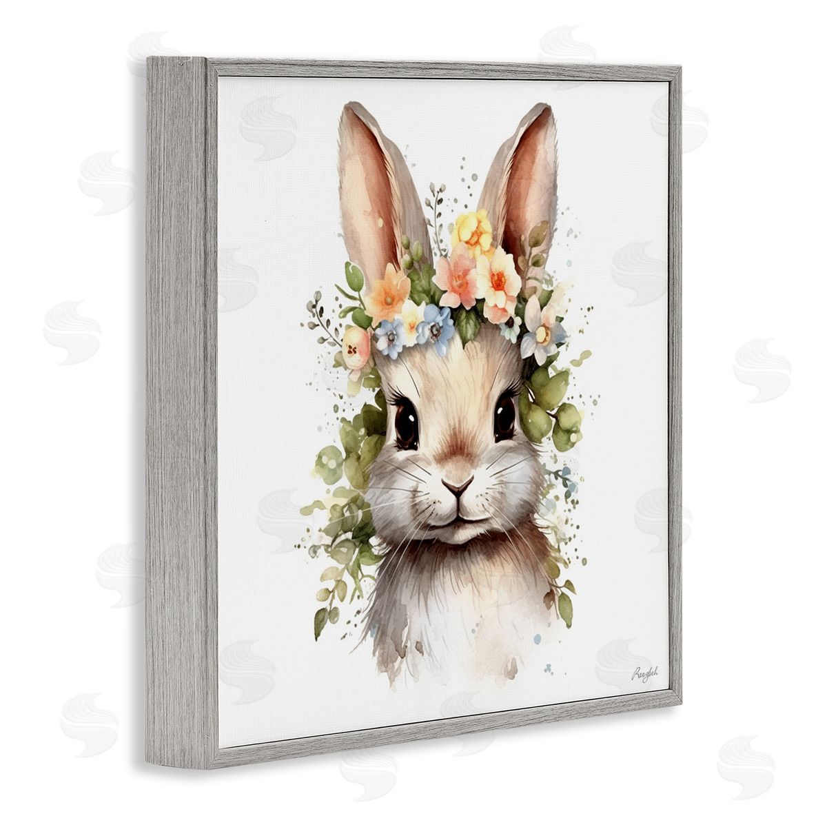 Roozbeh Flower Garland Bunny Gray Framed Giclee Wall Artside_