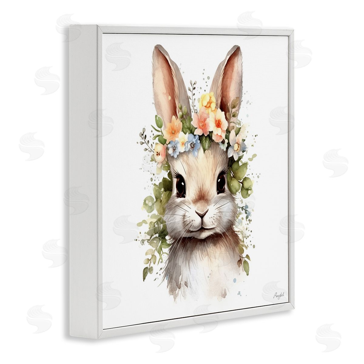 Roozbeh Flower Garland Bunny White Framed Giclee Wall Artside_