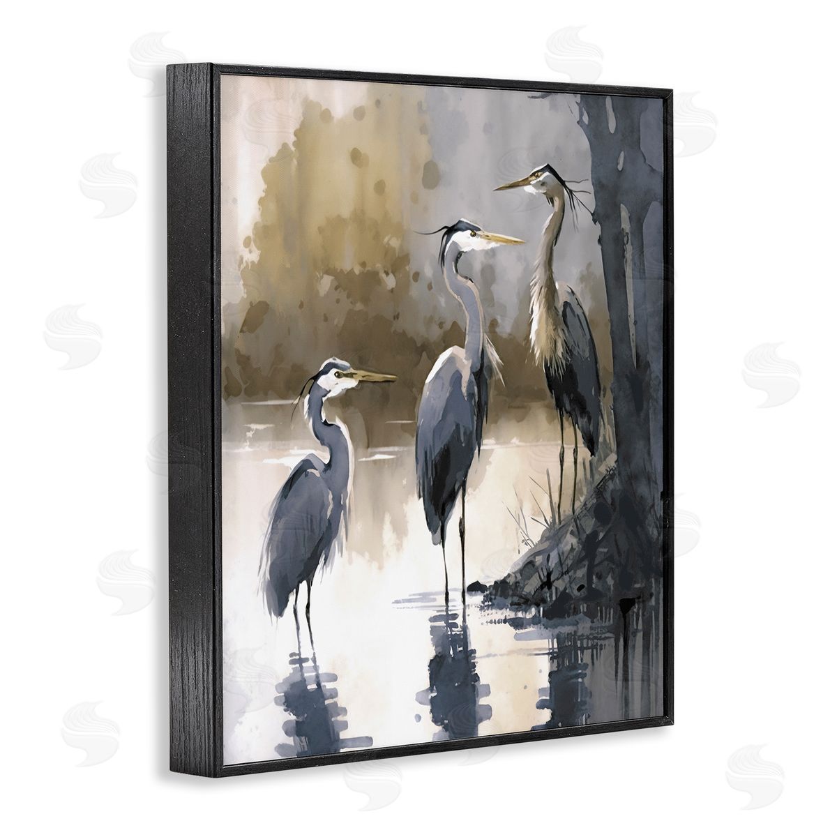 Lake View Herons Black Frame Print Wall Art, Home Decor by Ray Powers