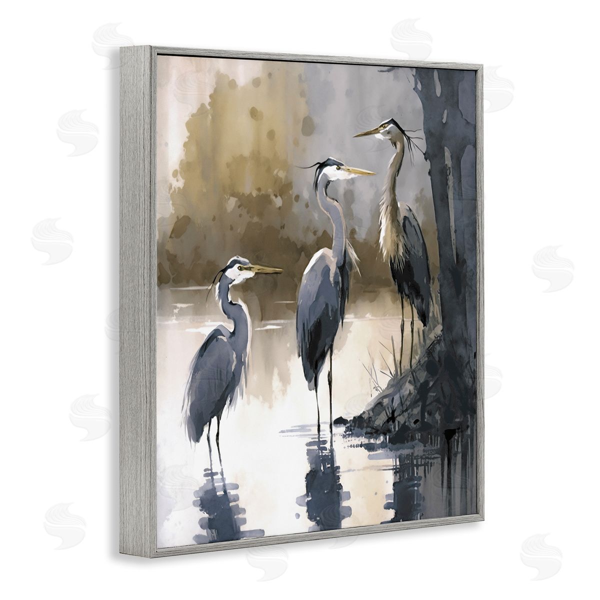 Ray Powers Lake View Herons Gray Framed Giclee Wall Artside_