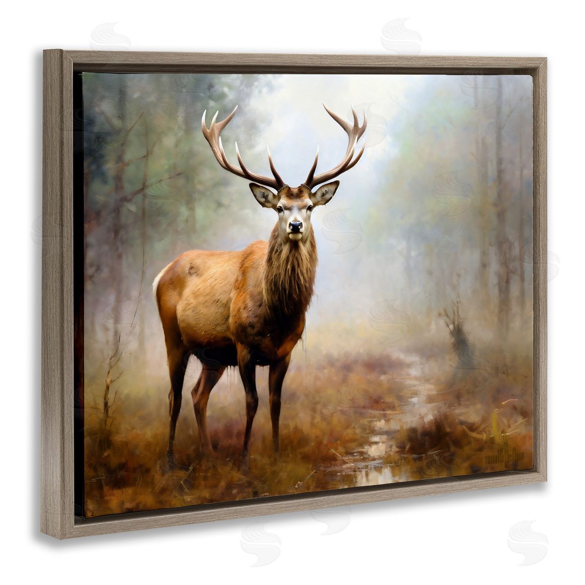 Ray Powers Deer Woodland Trees Brown Floater Frame Canvas Artside_