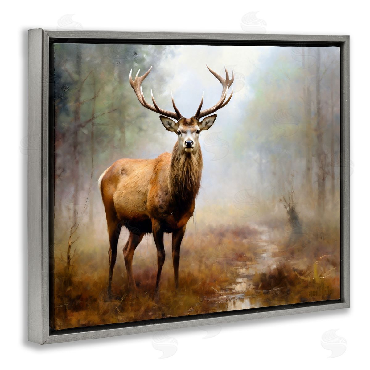 Ray Powers Deer Woodland Trees Gray Floater Frame Canvas Artside_