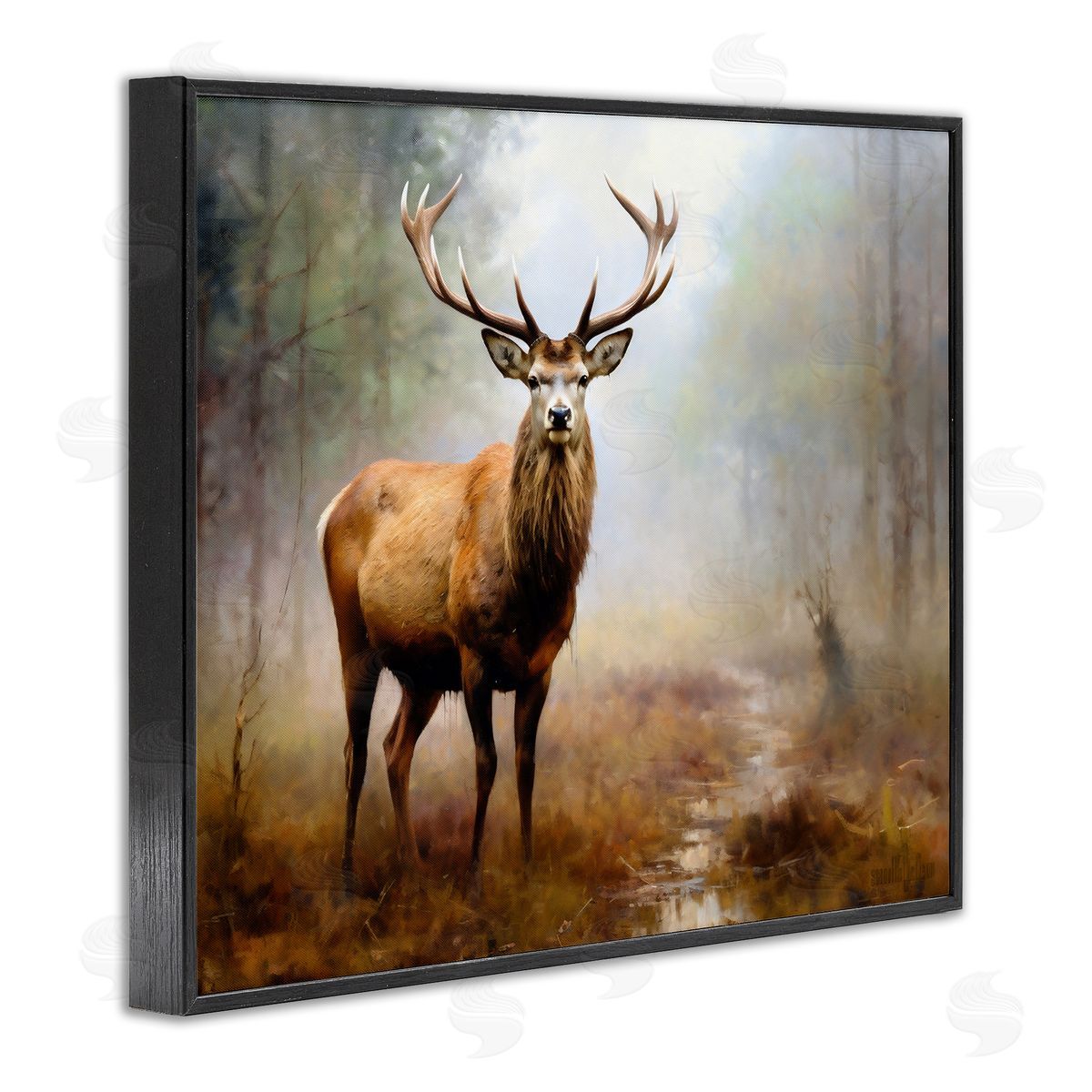 Ray Powers Deer Woodland Trees Black Framed Giclee Wall Artside_