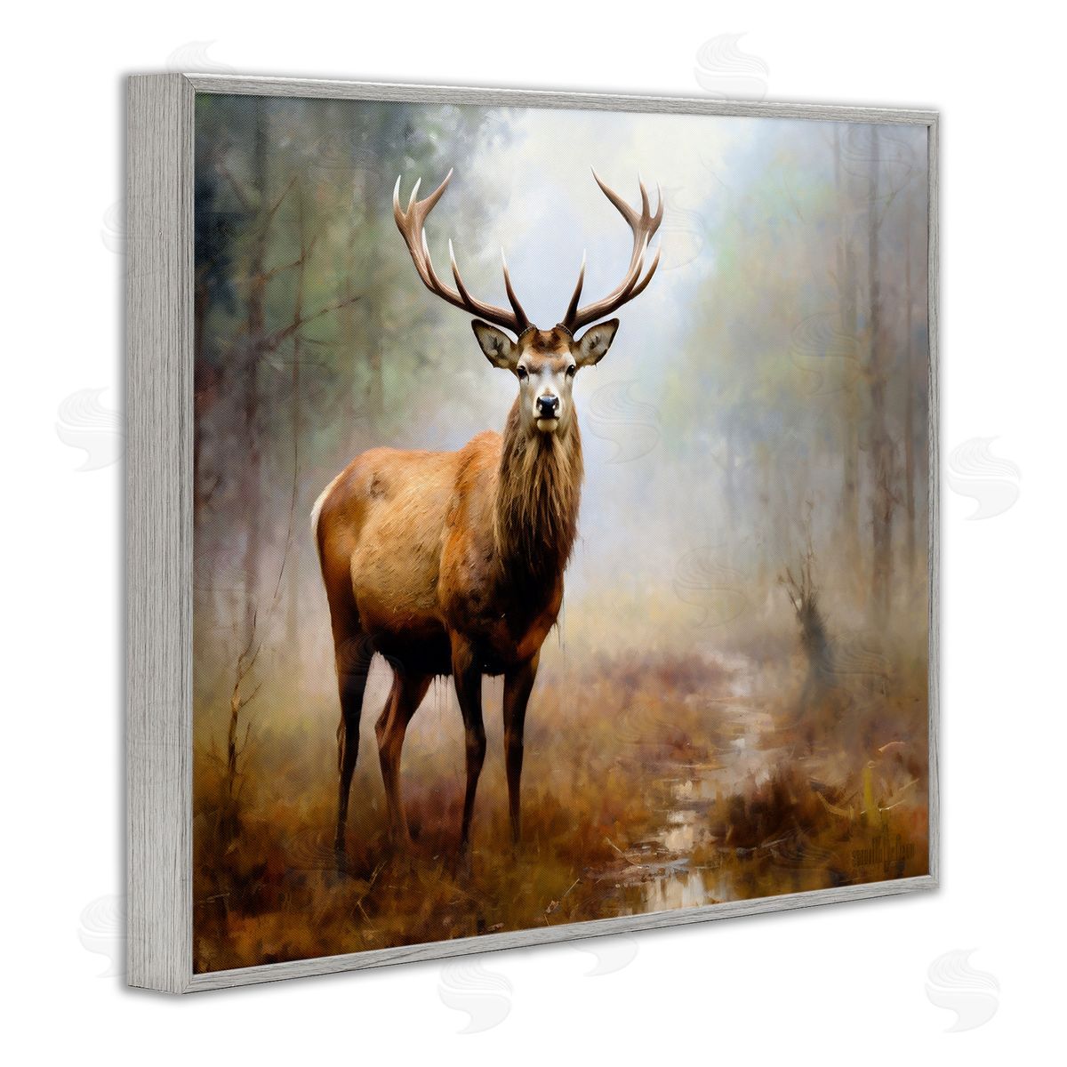 Ray Powers Deer Woodland Trees Gray Framed Giclee Wall Artside_