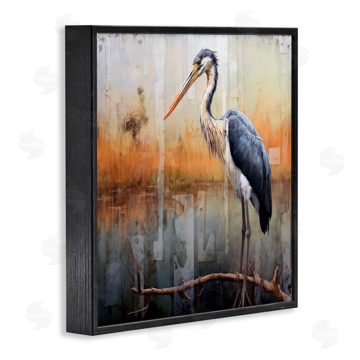 Ray Powers Heron Bird Abstraction Black Framed Giclee Wall Artside_