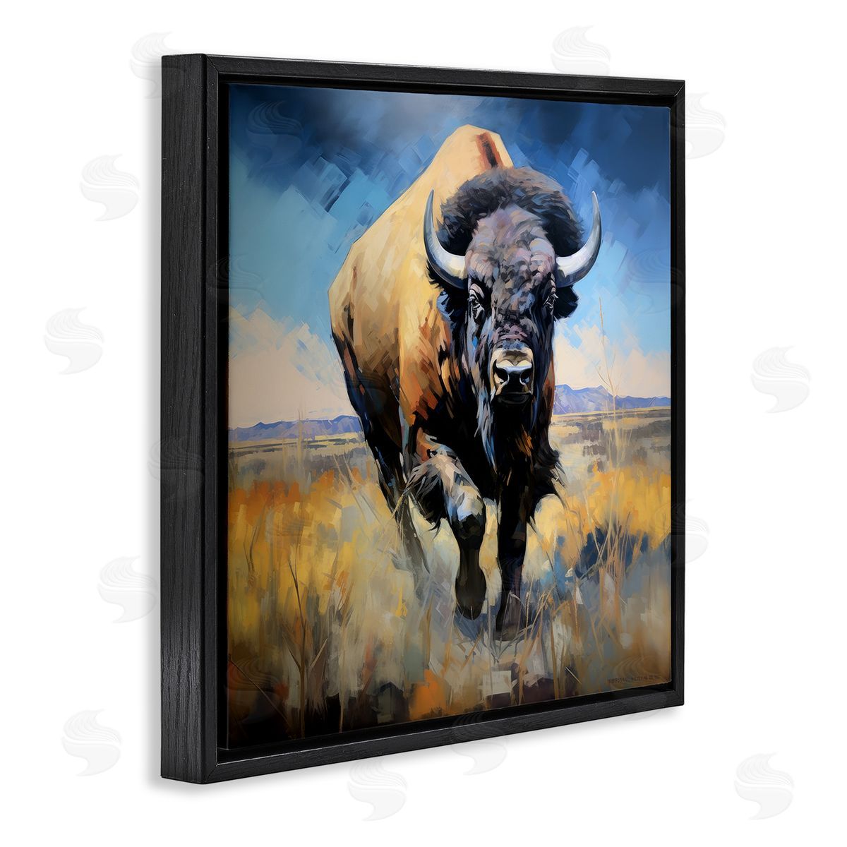 Ray Powers Bison in Country Field Black Floater Frame Canvas Artside_