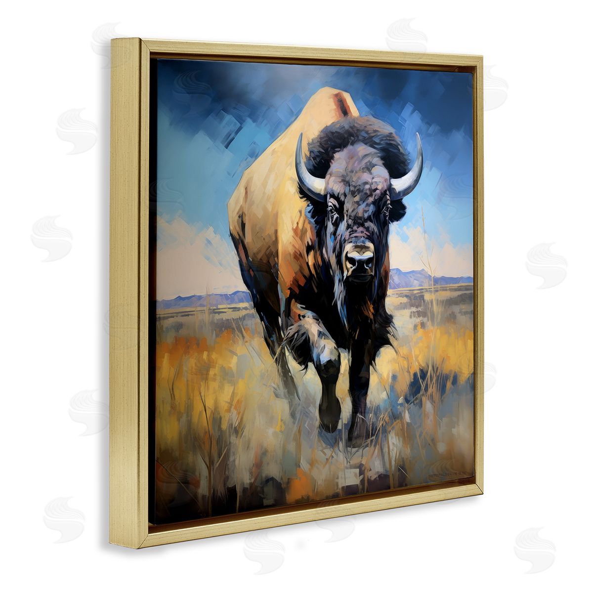 Ray Powers Bison in Country Field Gold Floater Frame Canvas Artside_