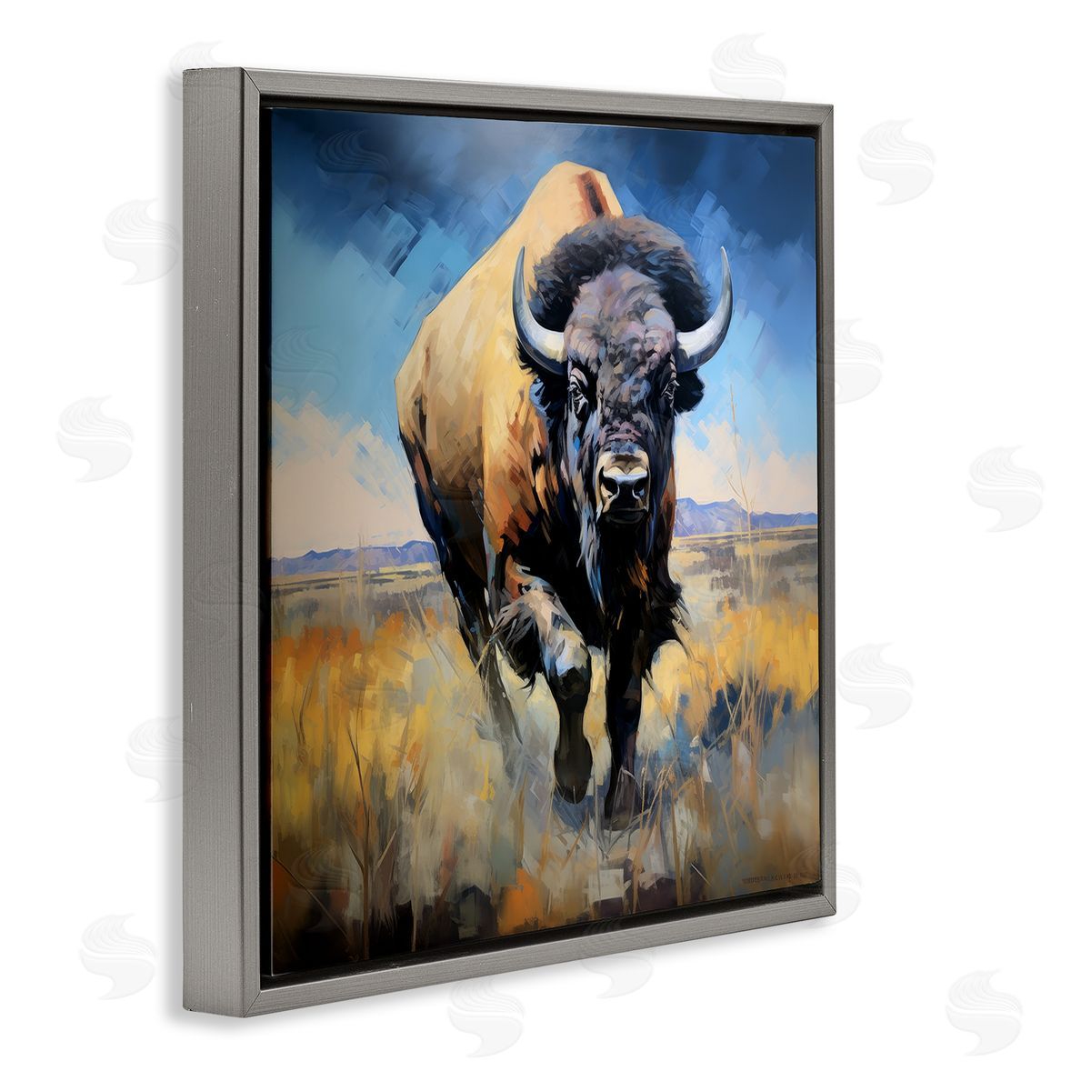 Ray Powers Bison in Country Field Gray Floater Frame Canvas Artside_