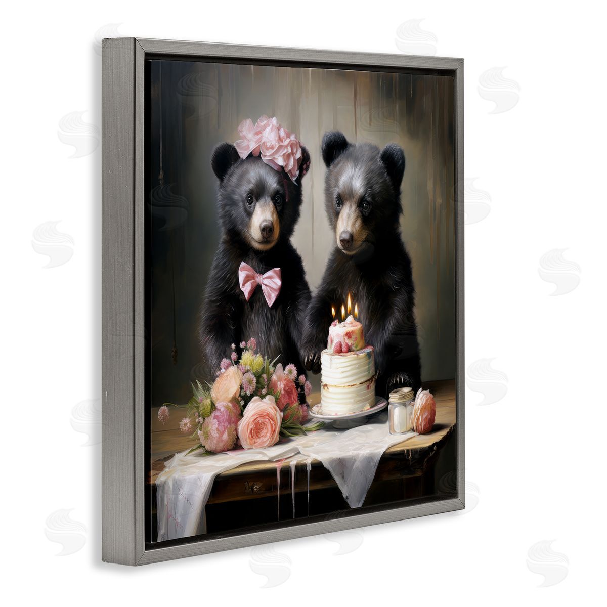 Ray Powers Birthday Cake Bears Gray Floater Frame Canvas Artside_