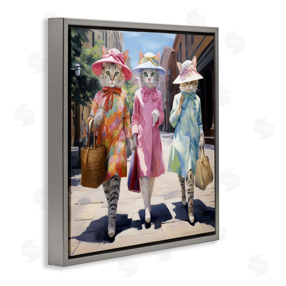 Ray Powers Feline Fashion Cats Gray Floater Frame Canvas Artside_