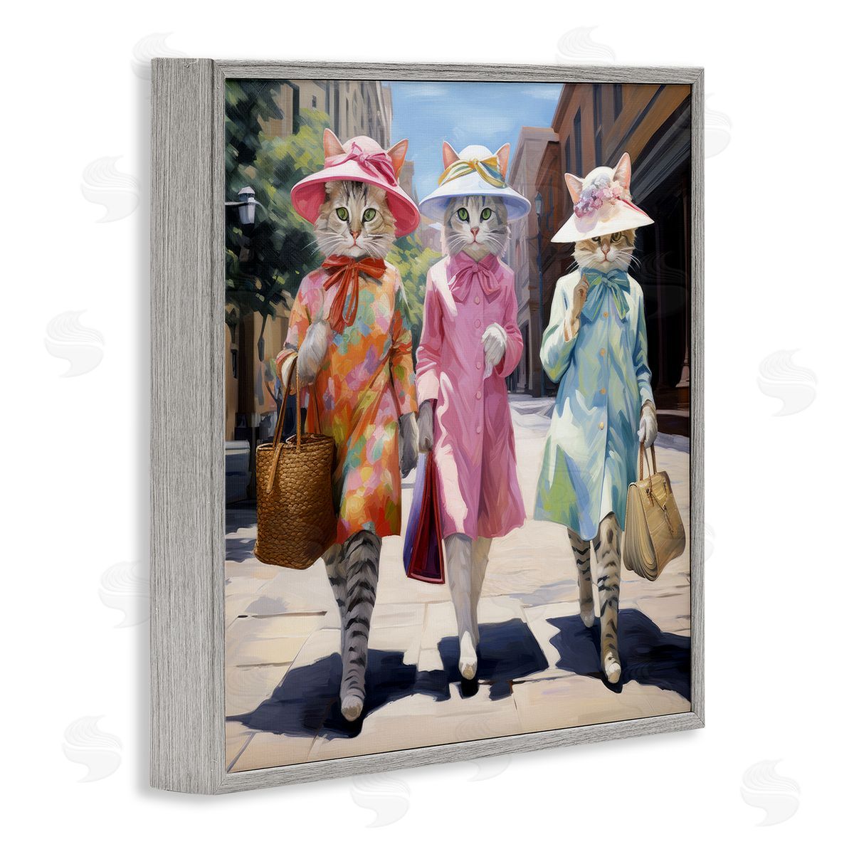 Ray Powers Feline Fashion Cats Gray Framed Giclee Wall Artside_