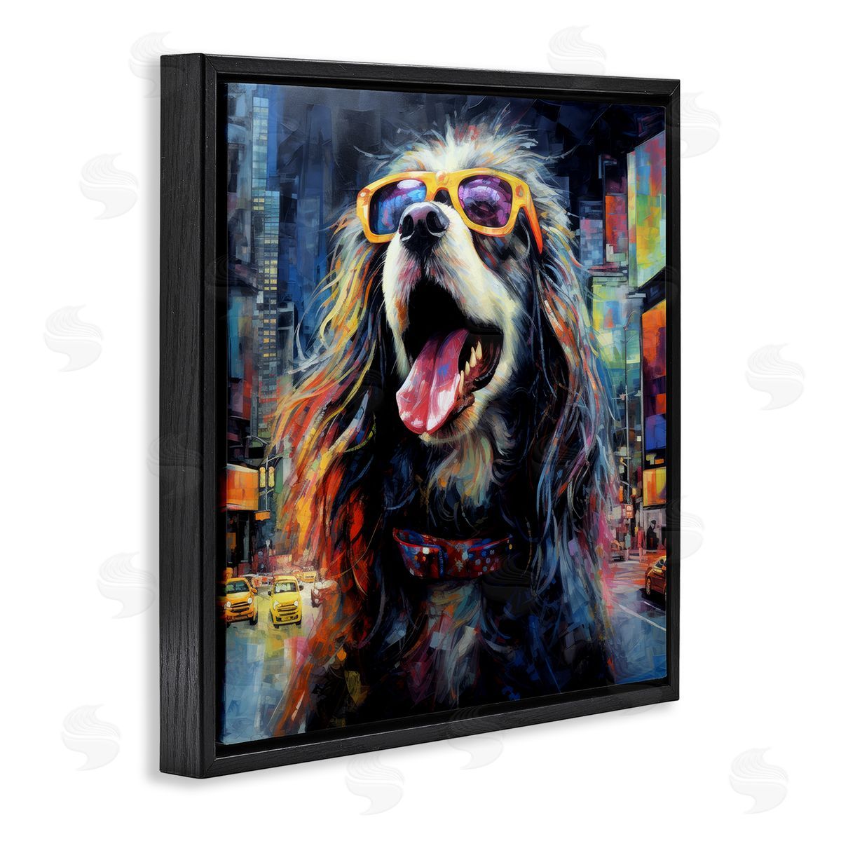 Ray Powers Dog in Modern City Black Floater Frame Canvas Artside_