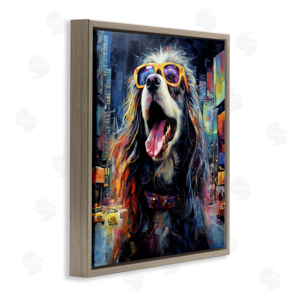 Ray Powers Dog in Modern City Brown Floater Frame Canvas Artside_