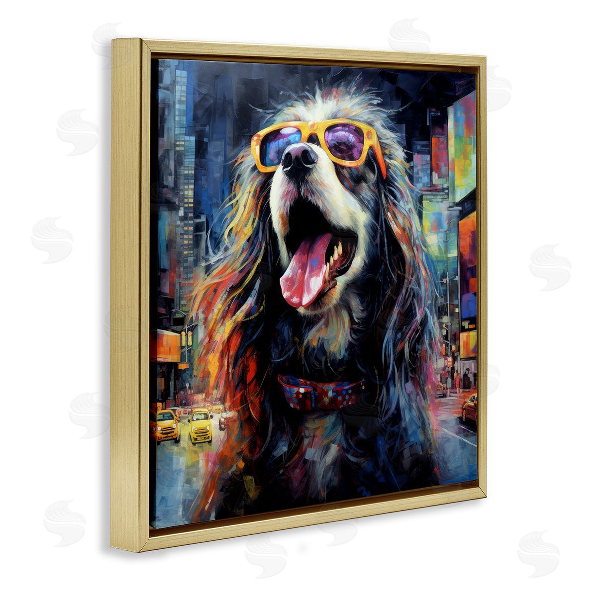 Ray Powers Dog in Modern City Gold Floater Frame Canvas Artside_