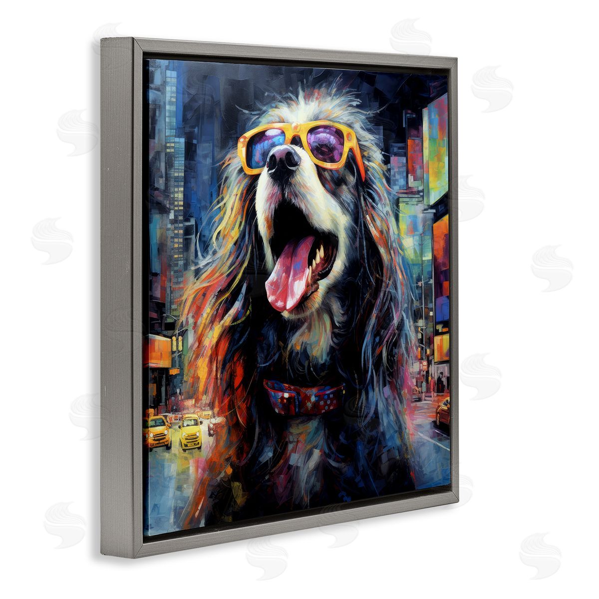 Ray Powers Dog in Modern City Gray Floater Frame Canvas Artside_
