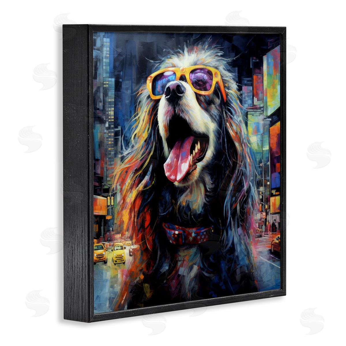 Ray Powers Dog in Modern City Black Framed Giclee Wall Artside_