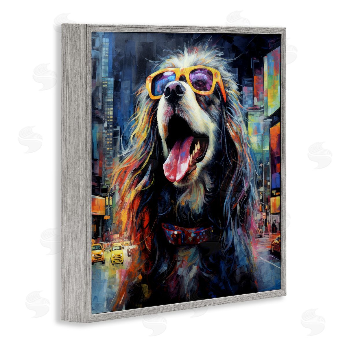 Ray Powers Dog in Modern City Gray Framed Giclee Wall Artside_