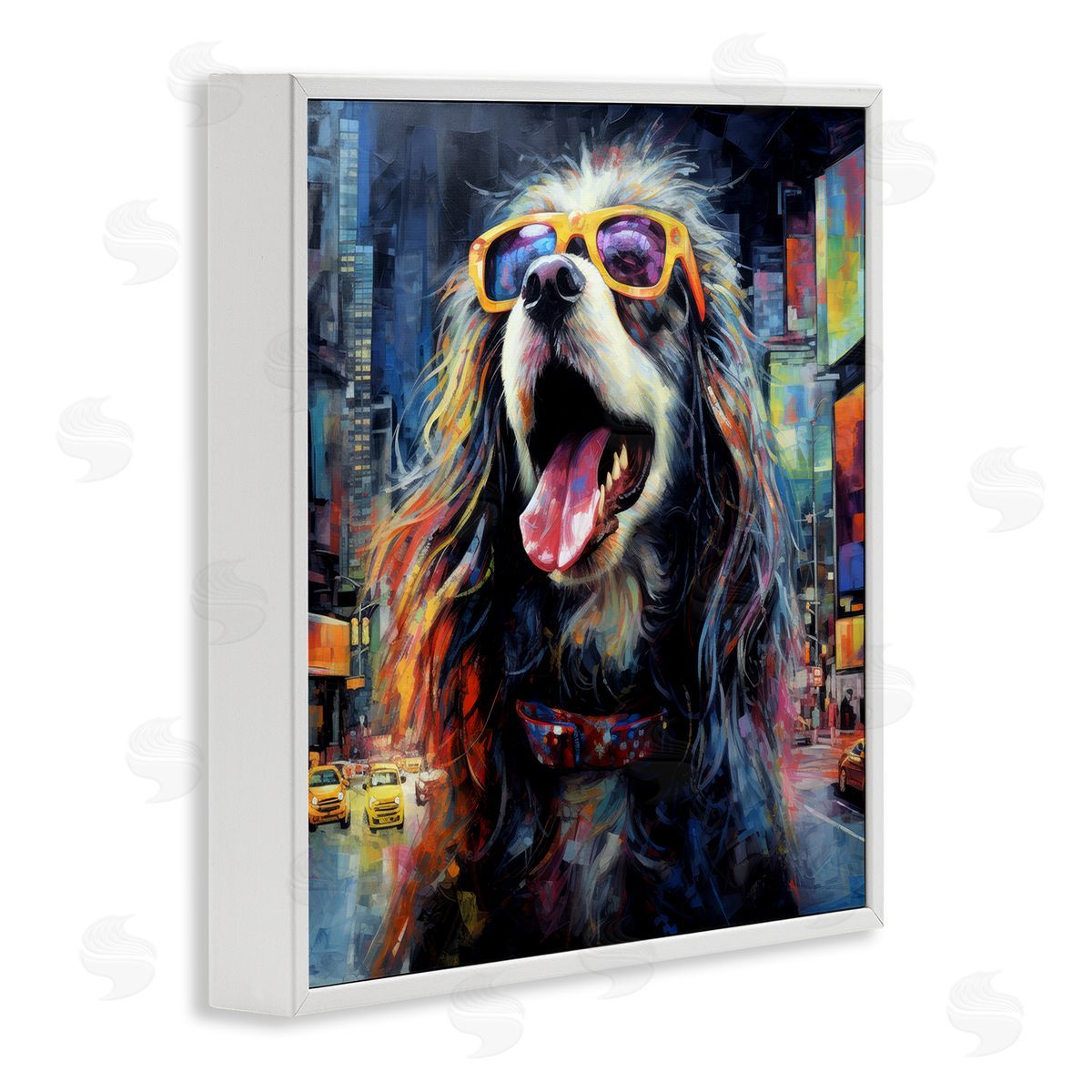 Ray Powers Dog in Modern City White Framed Giclee Wall Artside_