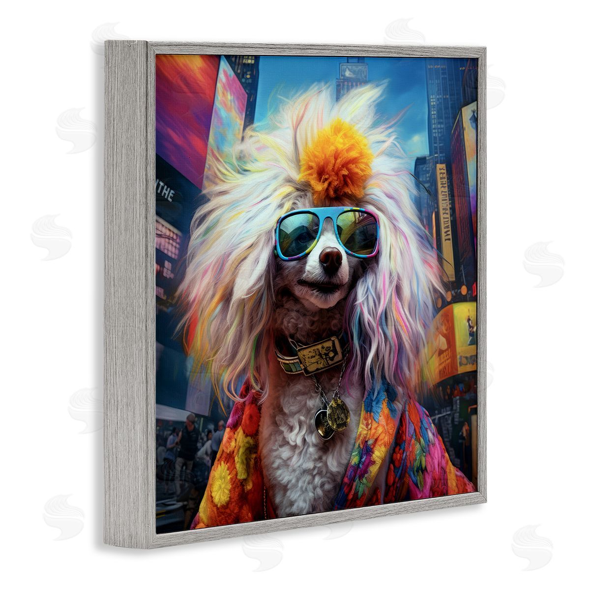 Ray Powers Hippie Doodle Dog Gray Framed Giclee Wall Artside_