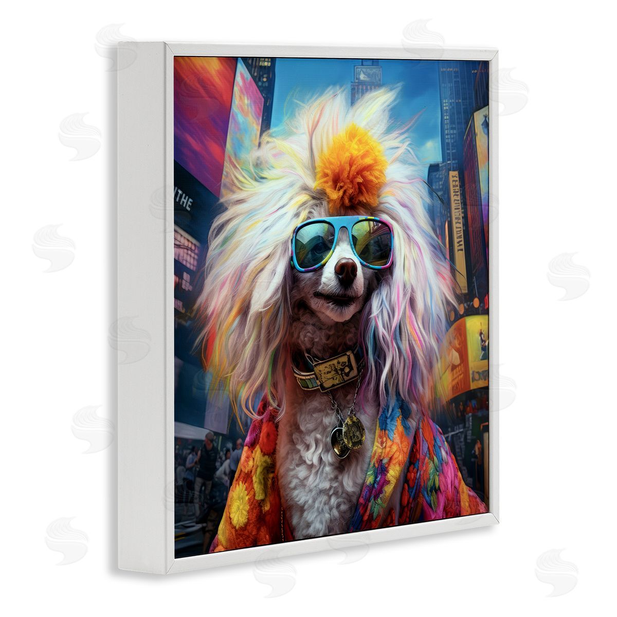 Ray Powers Hippie Doodle Dog White Framed Giclee Wall Artside_