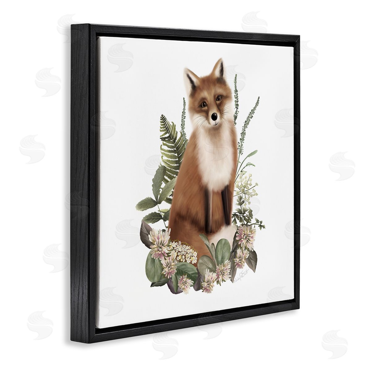 Studio Q Floral Bramble Fox Black Floater Frame Canvas Artside_