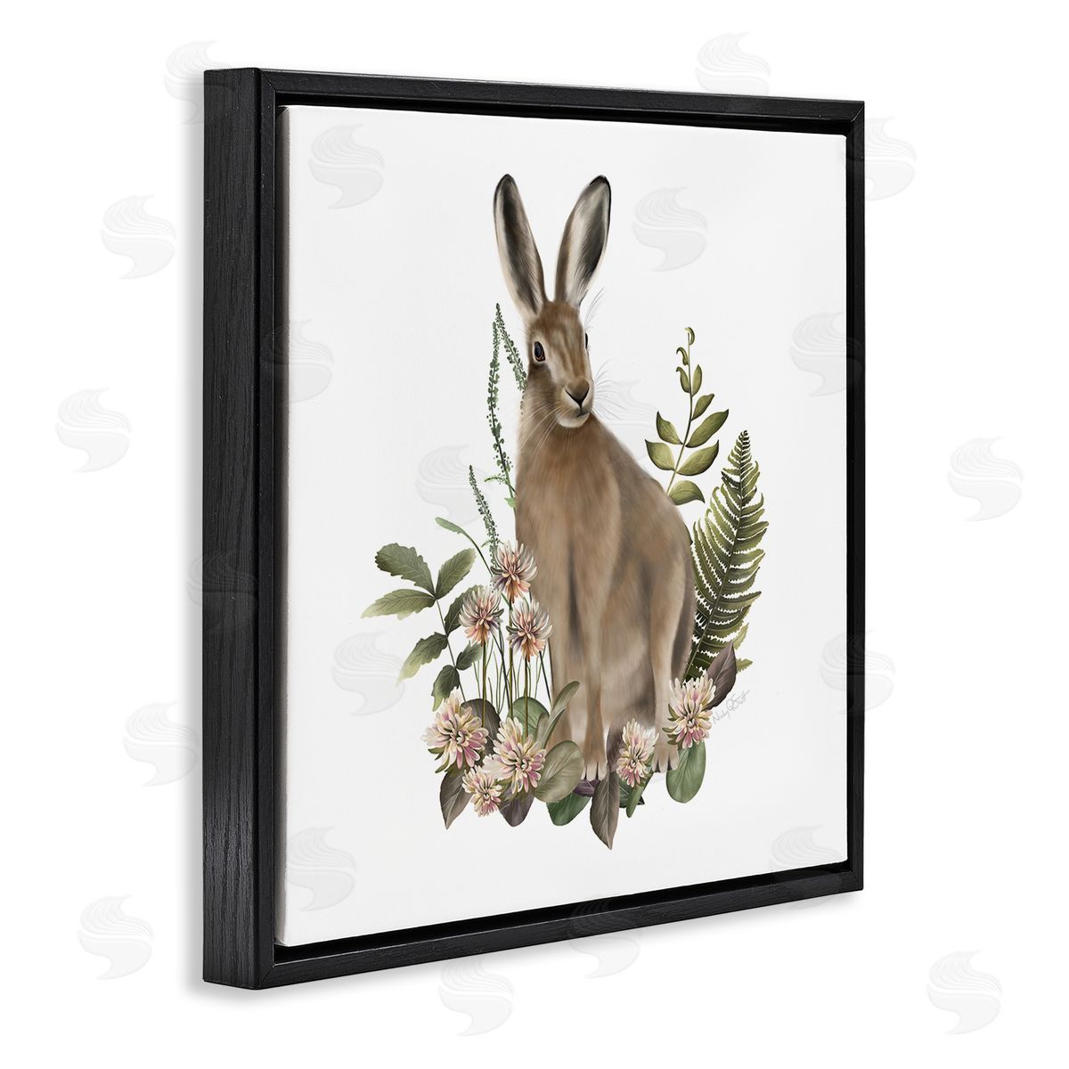 Studio Q Floral Bramble Hare Black Floater Frame Canvas Artside_