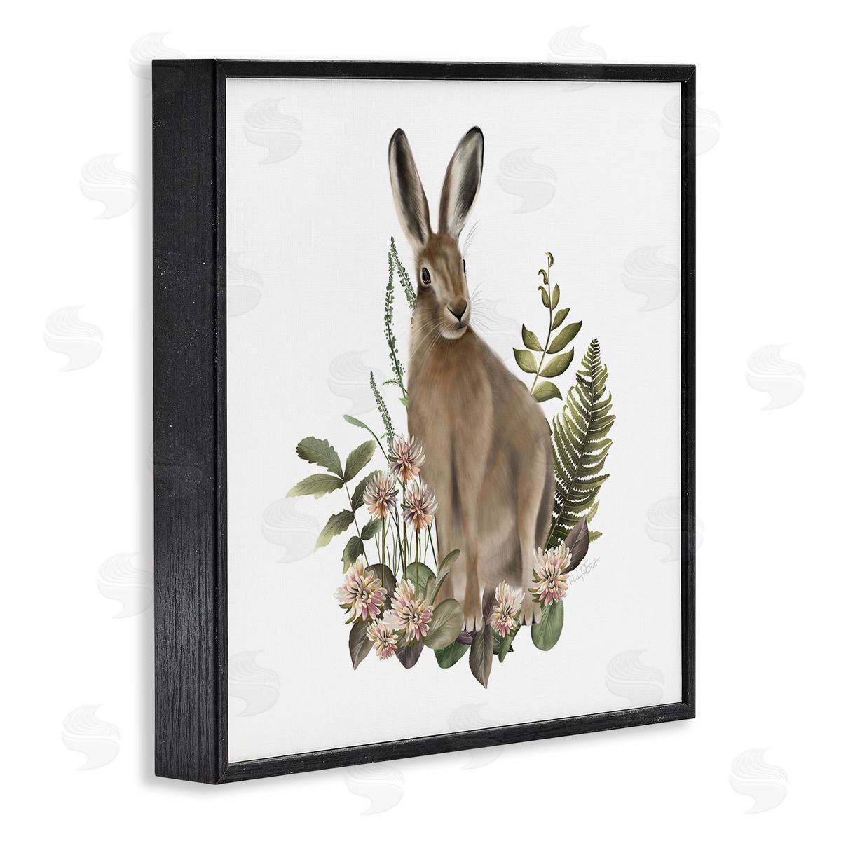 Studio Q Floral Bramble Hare Black Framed Giclee Wall Artside_