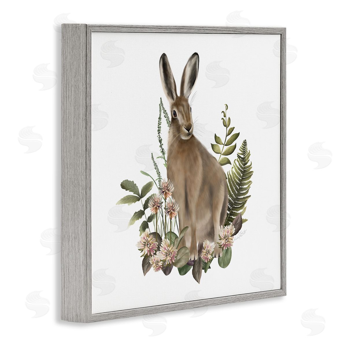 Studio Q Floral Bramble Hare Gray Framed Giclee Wall Artside_