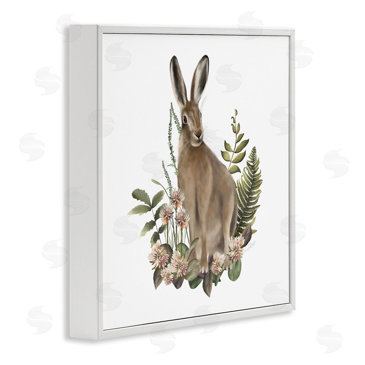 Studio Q Floral Bramble Hare White Framed Giclee Wall Artside_